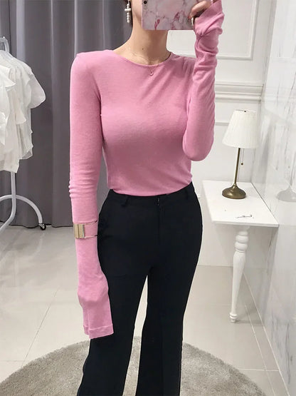 Sexy Shirt Women T-Shirt Long Sleeve Korean Style Slim Basic Elasticity Tshirt Top Womens Clothing T Shirt Femme.