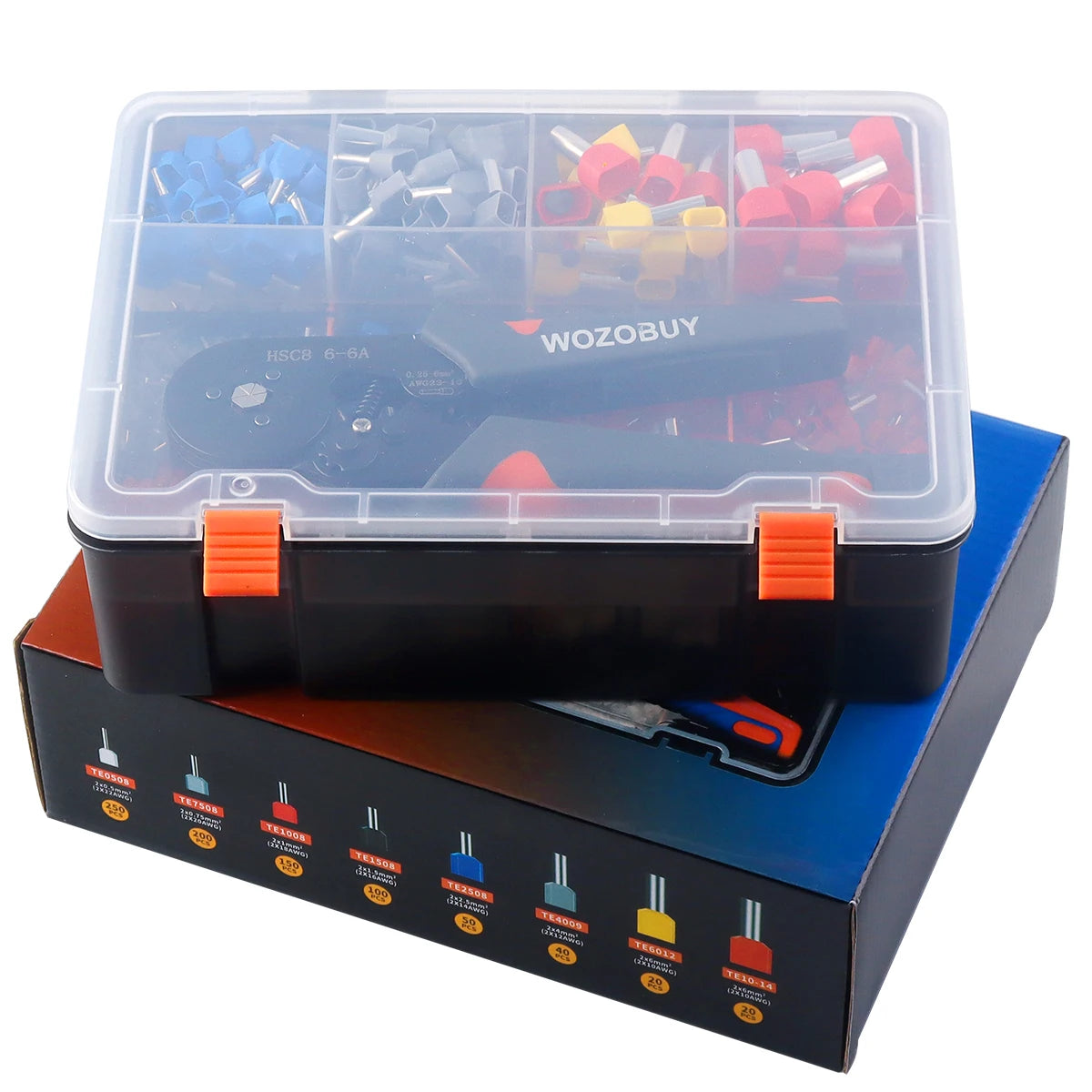 Sechseckiges, selbstverstellbares Ratschen-Aderendhülsen-Crimpwerkzeug-Set, 23–7 AWG, 0,25–10 mm2, Crimp-Set mit Aderendhülsen, Drahtklemmen