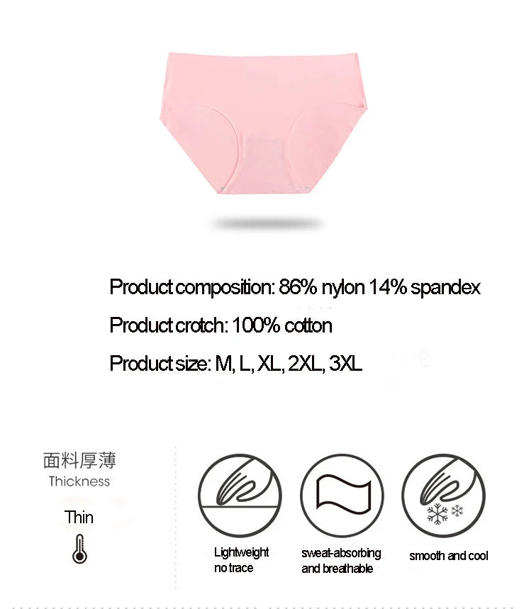 3Pcs Plus Size Underwear Women's Panties Ice Silk Solid Color Ladies Seamless Underpant Girls Briefs Breath Sexy Lingerie Female.