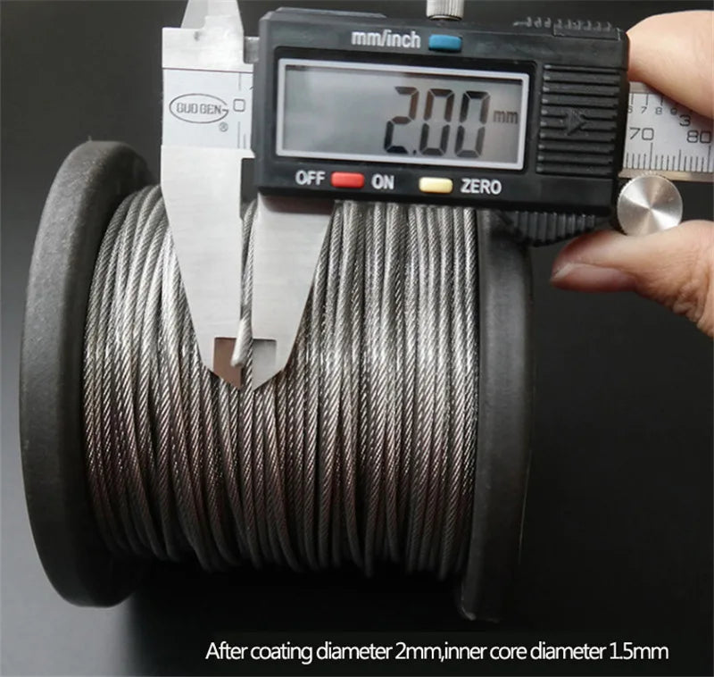 Diameter 0.8mm-8mm Length 2-100m Clothesline,PVC Transparent Plastic Coated No Burr 304 Stainless Steel Wire Rope Cable.