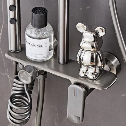 Grey/Chrome Brass Shower System Four Ways Water Outlet Bathroom Shower Faucet Set Rainlfall Hot Cold Bathroom Shower Set