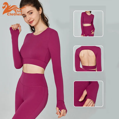 UNI Sports Top Women Long Sleeve Outdoor Running Gym Fitness Wear T-shirt Spring Yoga Shirt Gym Push Up Workout Top.