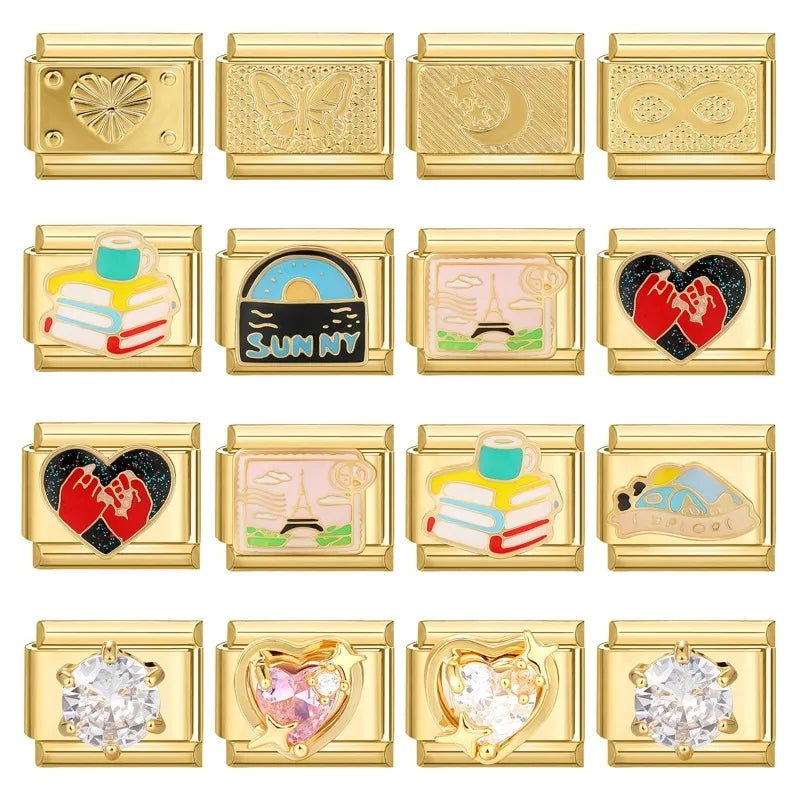 New Fashion 9mm 15 Style Italian Modular Charm Bracelet Fashionable Leisure Holiday Scenery Literary Modular Elastic Bracelet.