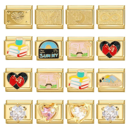 New Fashion 9mm 15 Style Italian Modular Charm Bracelet Fashionable Leisure Holiday Scenery Literary Modular Elastic Bracelet.