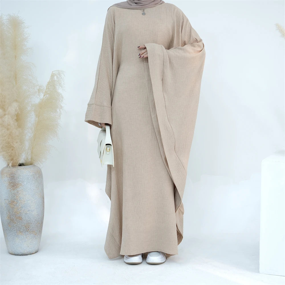 Ramadan Dubai Women Cotton Linen Khimar Abaya Saudi Arabia Turkey Islam Muslim Maxi Modest Dress Kebaya Robe Femme Musulmane