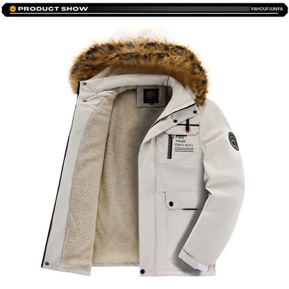 New Winter Men Outwear Fleece Warm Removable Hooded Hiking Jacket Men Outdoor Windproof Casual Fashion Jacket Coat Male Clothing.