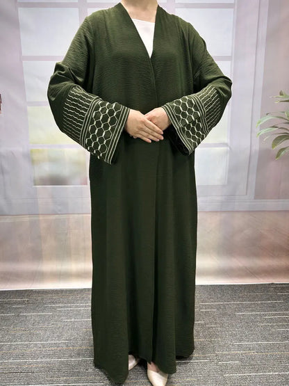 Embroidery Open Modest Kimono Abaya Dubai Luxury Islam Muslim Kaftan Modal Dress Arabic Abayas Women Kebaya Robe Femme Musulmane.