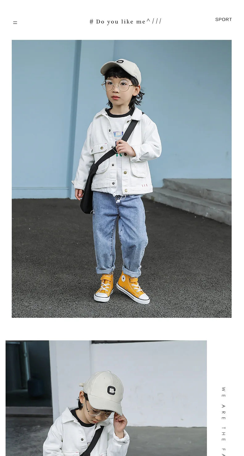 Children Canvas Shoes High-Top Boys and Girls Shoes White Board Shoes Small White Shoes New Kindergarten Baby Cloth Shoes.