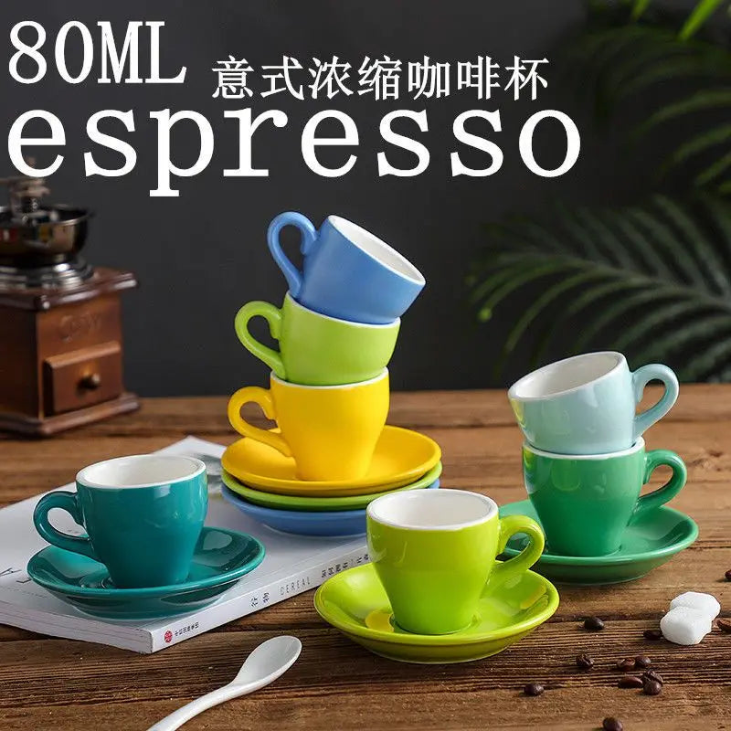 Thickened Ceramic Coffee Cup Set 80ML Italian Espresso Cup Plate Small Cup Colorful with Plate Spoon Drinkware.
