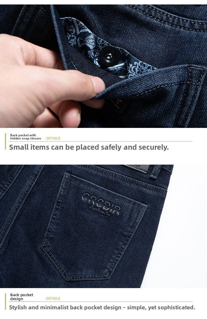 Autumn New Men's Business Jeans High Elasticity Straight Denim Trousers Men's Pants Work Clothes Haze Blue Black Gray Brand