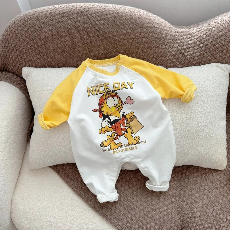 Gelbe Kollektion Frühling Herbst Baby Mädchen Junge Rundkragen Lange Ärmel Cartoon Bär Body/Strampler Neugeborenen Overall K31266.
