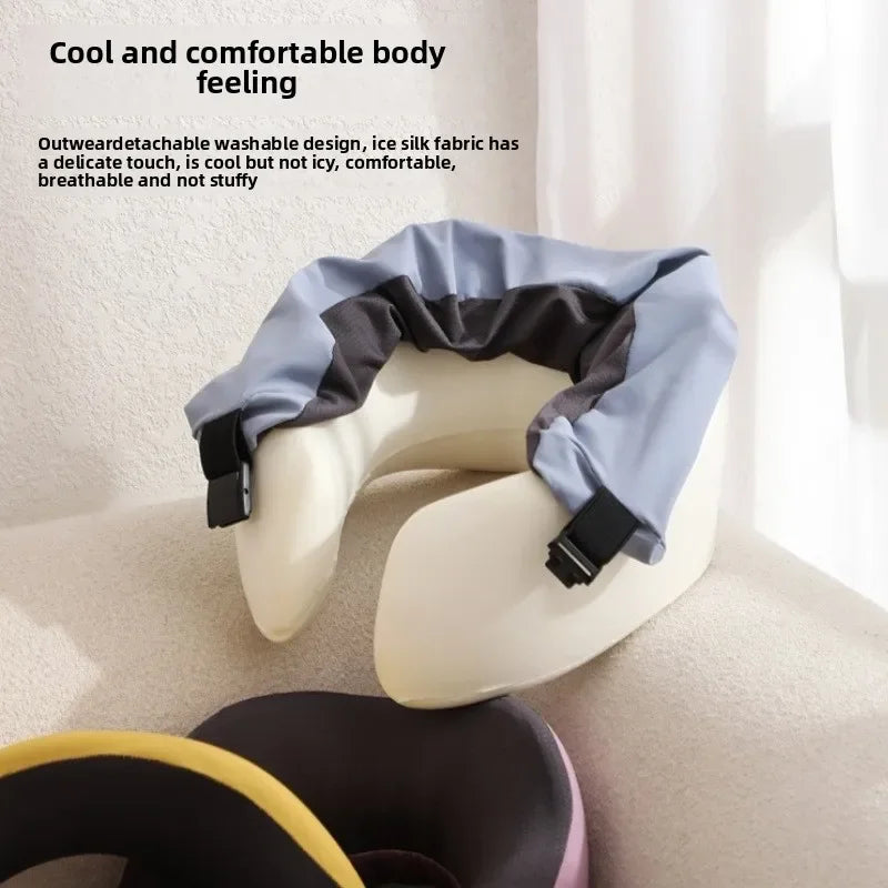 Ice silk U-shaped travel neck pillow airplane pillow neck pillow portable adjustable memory cotton U-shaped pillow.