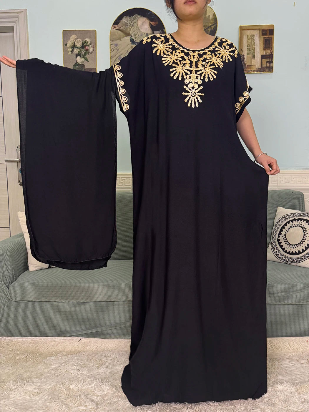 Muslimische Reine Abayas Für Frauen Dubai Baumwolle Applikationen Lose Fit Femme Robe Türkei Islam Traditionelle Kleider Mit Kopftuch Turban