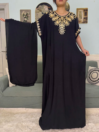 Muslimische Reine Abayas Für Frauen Dubai Baumwolle Applikationen Lose Fit Femme Robe Türkei Islam Traditionelle Kleider Mit Kopftuch Turban
