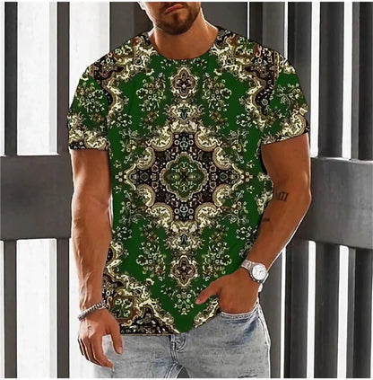 Bohemian 3D Print T Shirt for Men Ethnic O-Neck Short Sleeve Tops Geometric Harajuku Men's T-Shirt Loose Tees Shirt Man Clothing.