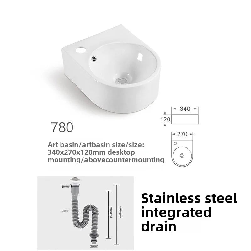 Kompaktes, an der Wand montiertes Keramikwaschbecken – kleines quadratisches Waschbecken, platzsparendes Design für Badezimmer, Balkon oder Waschtisch