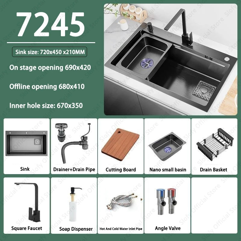 Multifunctional Kitchen Sink Large Capacity Single Bowl Stainless Steel Sink Vegetable Workstation With Faucet Drain Accessories