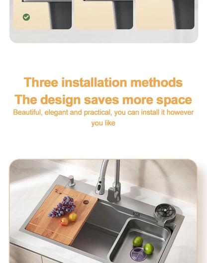 Thickening 304 stainless steel nano-coated Kitchen Sink Large-Capacity Single Sink Wear-Resistant Grey tank