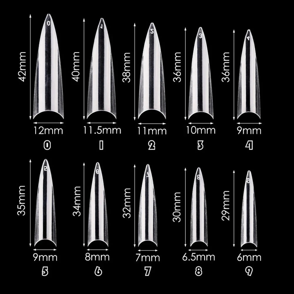 500/600pcs Long Pointed Fake Nail Tips Stiletto Half Cover French Acrylic UV Gel False Nail Extension Press On Nails Manic Tool.