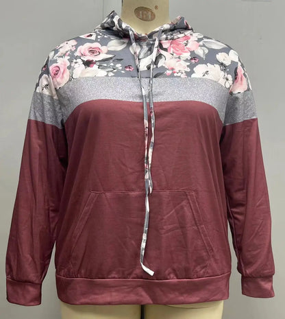 2024 Plus Size Herbst und Winter neue Damen Pullover Print Kapuze Pullover Tasche Langarm Top.