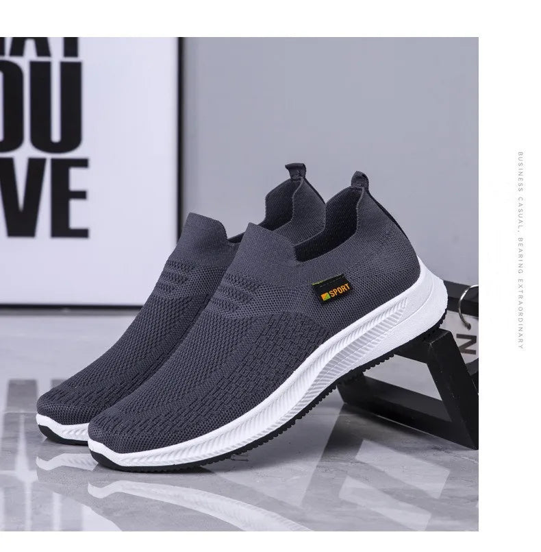 Men Walking Shoes Knit Mesh Breathable Sneakers Lightweight Sneakers Slip-on Mens Casual Shoes Fashion Comfort.