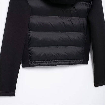 ZBZA Damenmode mit Kapuze, Neopren-Effekt, gespleißter, wattierter Jacke, hoher Kragen, lange Ärmel, verstellbare Kapuze, lässig, schmale Passform, warmer Mantel, Herbst/Winter, neue schicke Damen-Oberbekleidung
