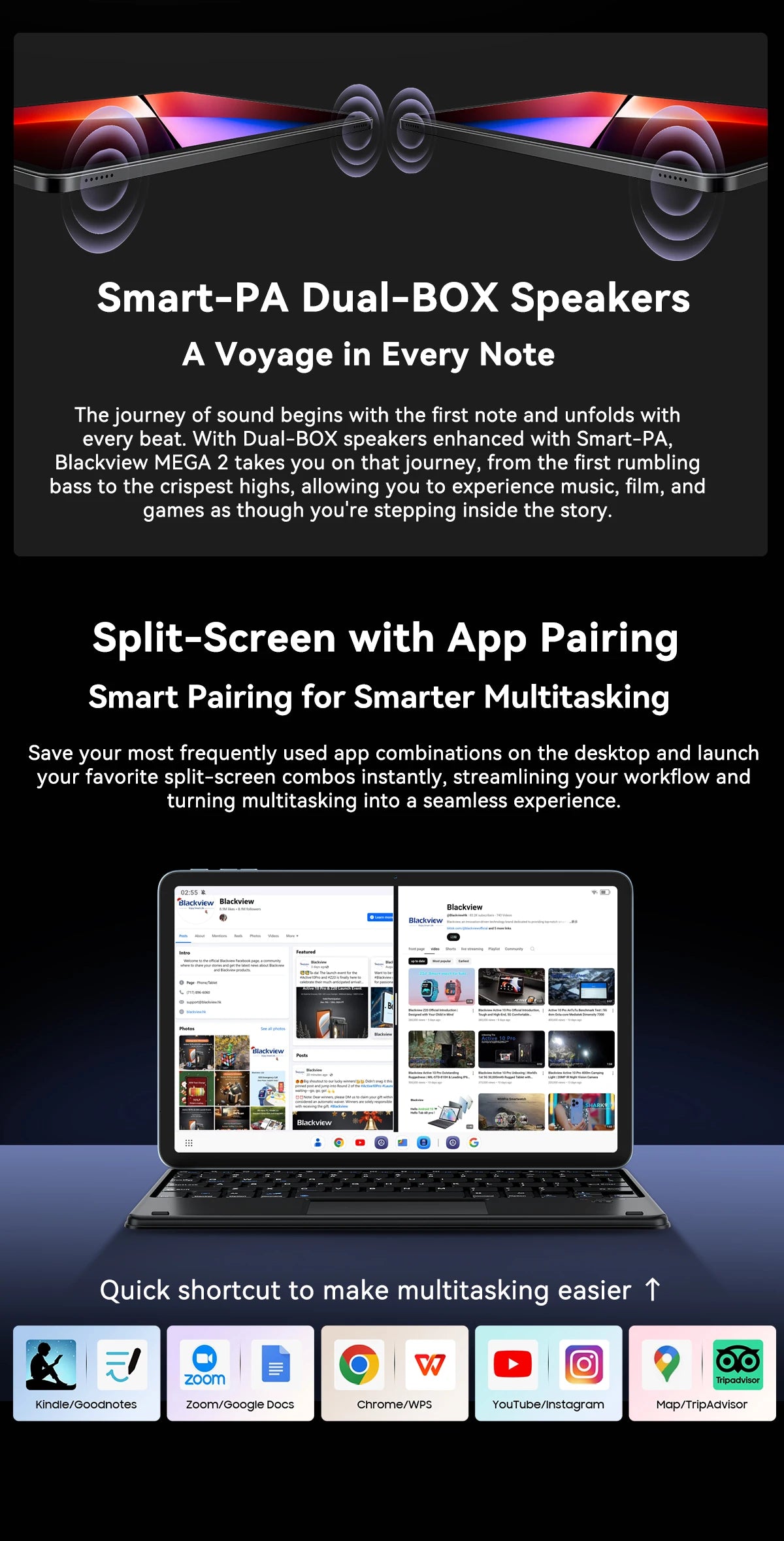 Blackview MEGA 2 Android 15 Tablet 12 inch 2K Display 36(12+24)GB 256GB Unisoc T615 9000mAh Battery Widevine L1 Pad PC.
