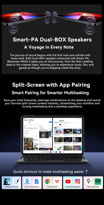 Blackview MEGA 2 Android 15 Tablet 12 inch 2K Display 36(12+24)GB 256GB Unisoc T615 9000mAh Battery Widevine L1 Pad PC.