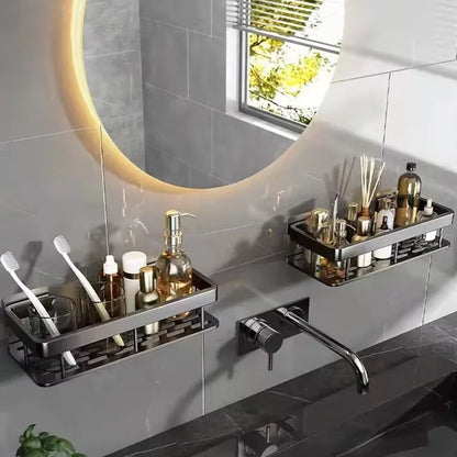 Goldene doppelte Aluminiumregale, keine Stanzlöcher, Badezimmer, Küche, Aufbewahrungsorganisator, langlebig, einfach zu installieren, platzsparend, modernes Design