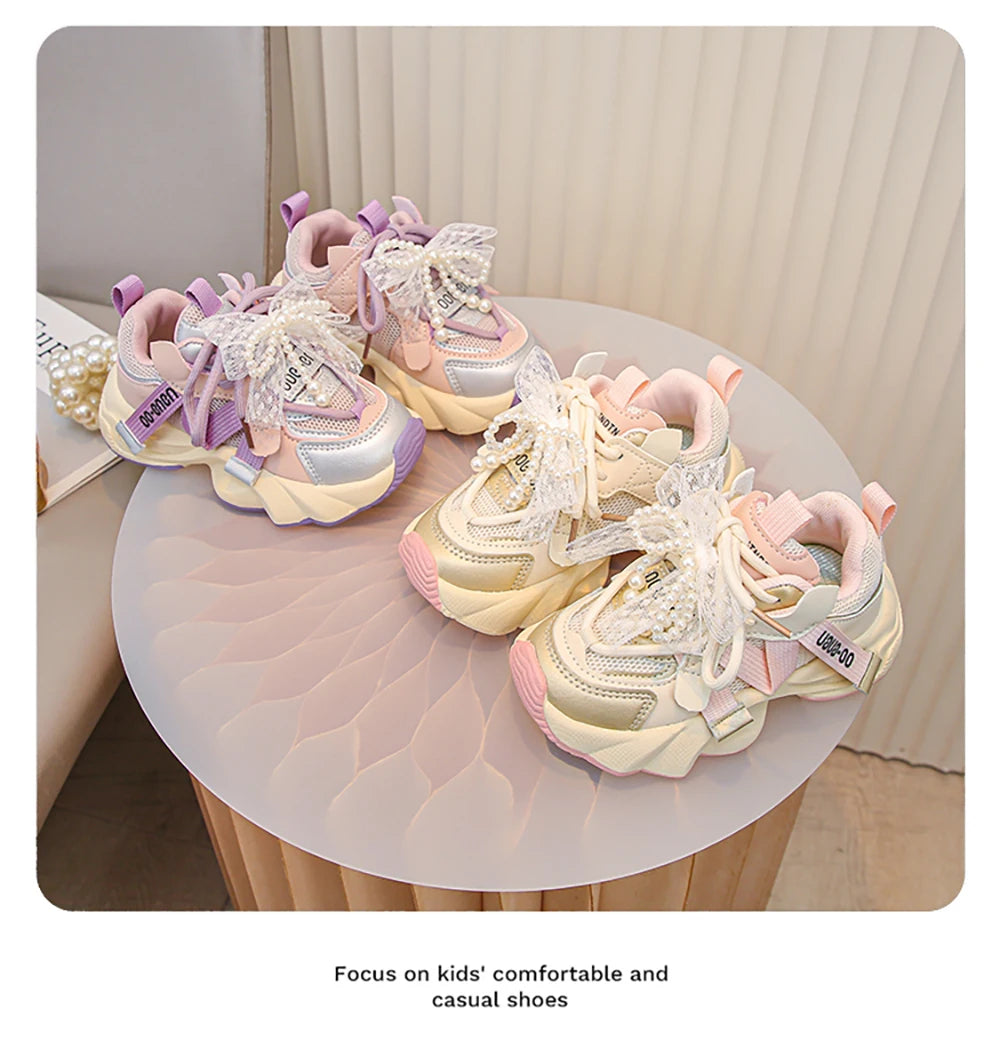 Autumn Sneakers For Kids Korean Style Trend Fashion Girl's Sneakers Soft-soled Breathable Teenager Children Sport Shoes.