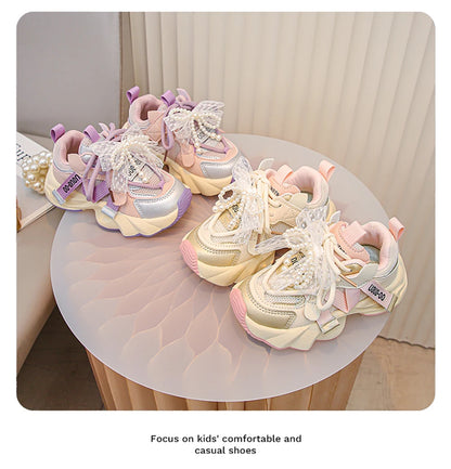 Autumn Sneakers For Kids Korean Style Trend Fashion Girl's Sneakers Soft-soled Breathable Teenager Children Sport Shoes.