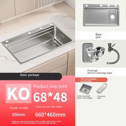 304 stainless steel Undermount Kitchen Sink Embossed Silver Large Single Bowl with Accessories Thickened Sinks