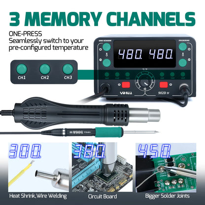 YIHUA 902D-IV Lötstation 775 W 2 in 1 Heißluft-Lötkolben-Rework-Station mit T12-Eisenspitze, Display, Schweißreparaturwerkzeuge