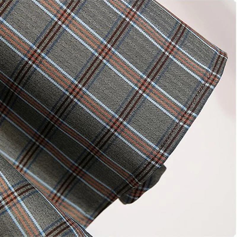 Plaid Vantage High Waist A-line Loose With Belt Pocket Women's Skirt Korean Fashion Mid-Calf Long Skirts For Women 2024 Spring.