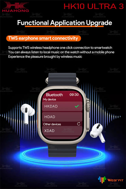 2025 New 49mm HK10 ULTRA 3 Smartwatch HD AMOLED 4G ROM Bluetooth Call Network Chat Robot Clock NFC Compass Smart Watch Men Women.