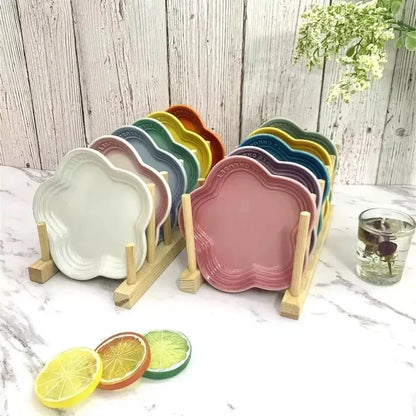 Plum French Home Ceramic Underglaze Colored Small Plum Blossom Plate Handmade Flower Shaped Side Dish Decorative Dessert Tray.