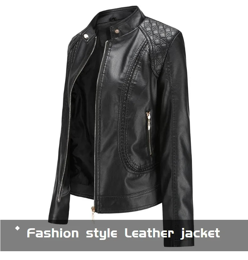 Women's Elegant Stand-up Collar Solid Jacket 2022 Female Three-dimensional Pattern Coat S-4XL New Pu Faux Leather Jacket Women.
