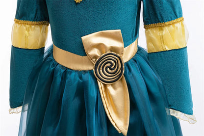 Girls Merida Cosplay Princess Dress Children Stage Performance Clothes Kids Halloween Carnival Party Long Sleeves Outfits