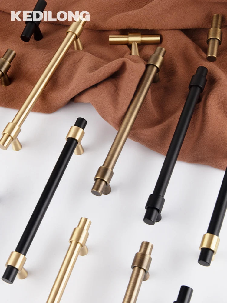 KEDLO Solid Brass Brushed Antique Brass Bronze 500mm Pull Drawer Knobs T Bar Kitchen Cabinet Handle