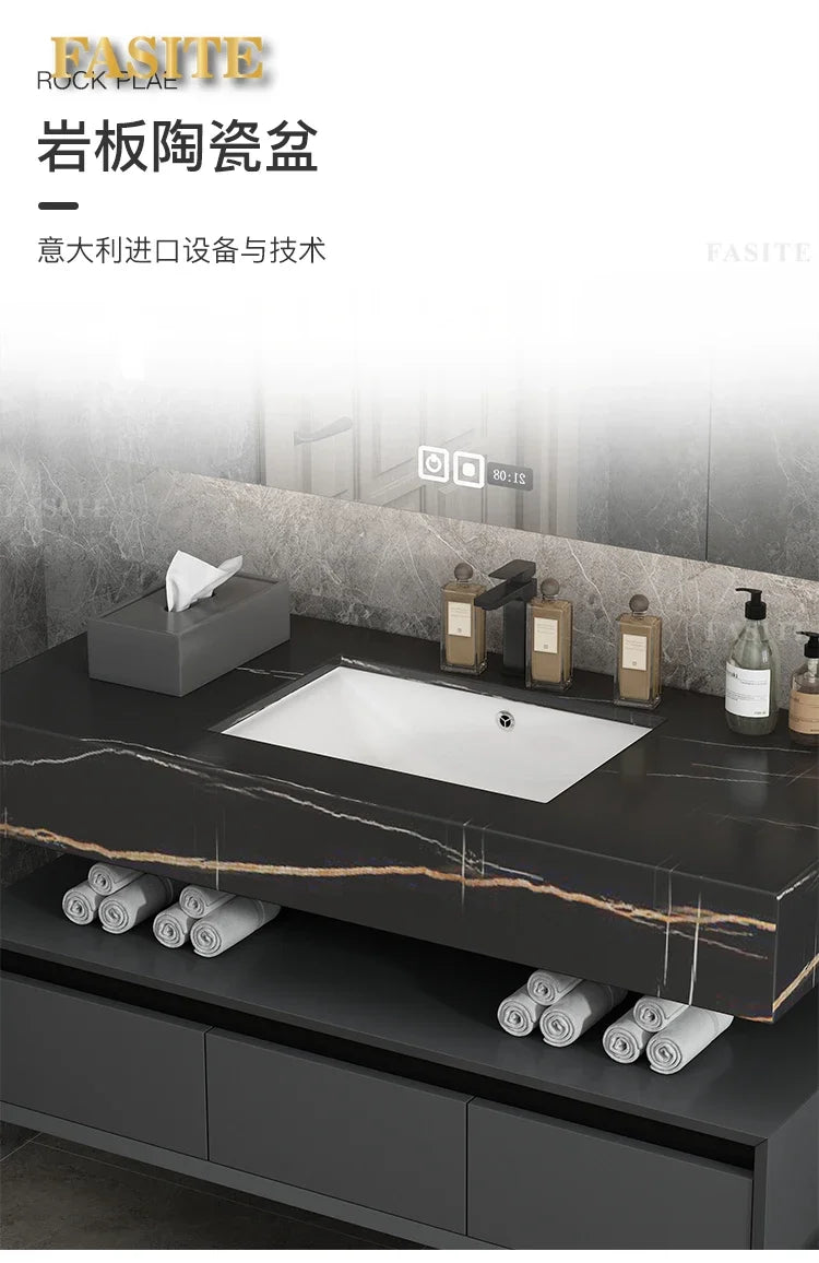 Leichter, luxuriöser Badezimmerschrank aus Steinplatten, integriertes Waschbecken, kombiniertes Waschbecken, WC-Waschbecken, nordischer einfacher Spiegelschrank