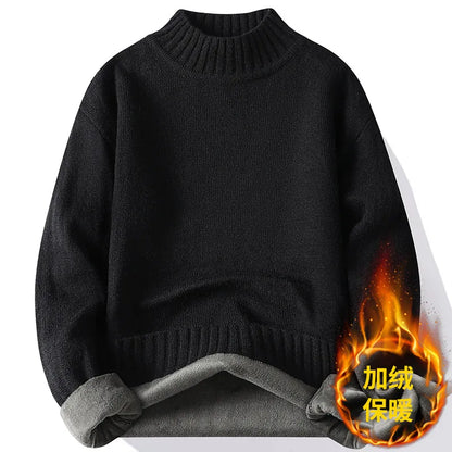 New Winter Men Mock Neck Turtlenecks Pullovers Fleece Warm Knitted Sweaters Good Quality Male Solid Outwear Casual Sweaters 3XL.