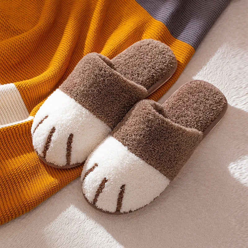 Evshine Cat Paw Warm Slippers For Women Winter Plush House Slippers Cute Fashion Fur Slippers Couple Indoor Bedroom Fuzzy Shoes.