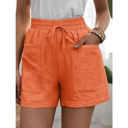 Women's High-waisted Loose-fit Solid Color Casual Shorts Pocket Bell Bottoms