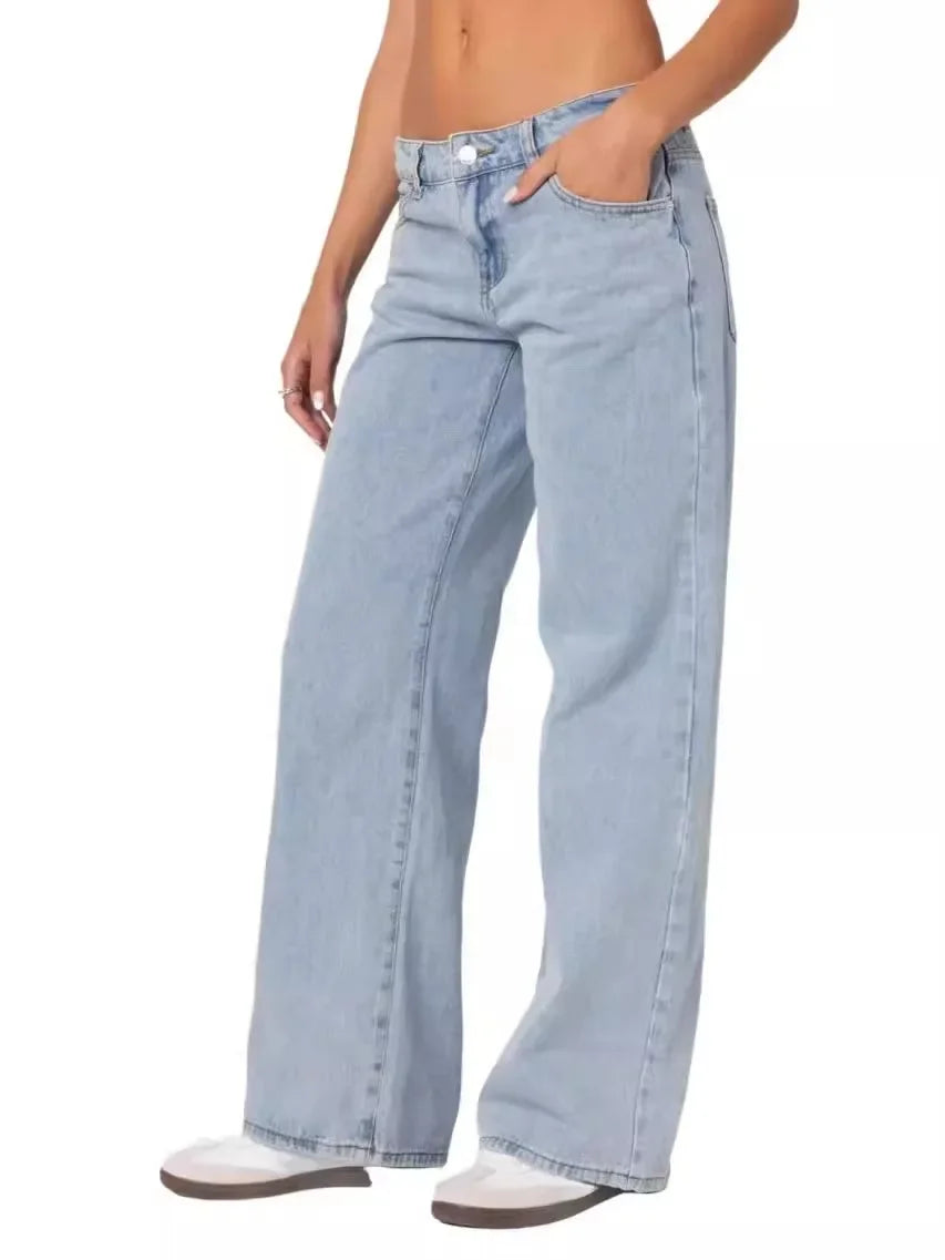 Fashionable Russian Women's Jeans High Waist Wide Leg Floor-Length Old Fashion Decorative Long Version of Women's Jeans.