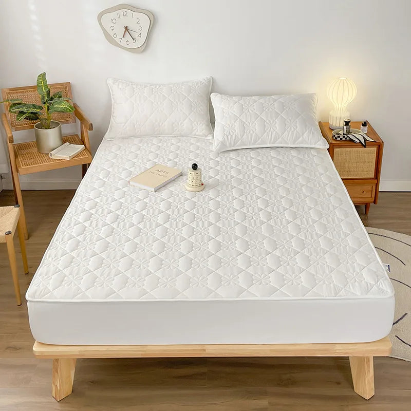 Flower Pattern Adjustable Fitted Sheet Quilted Cotton Fabric Mattress Protector With Elastic Band 90/120/150/180 Solid Color Bed.