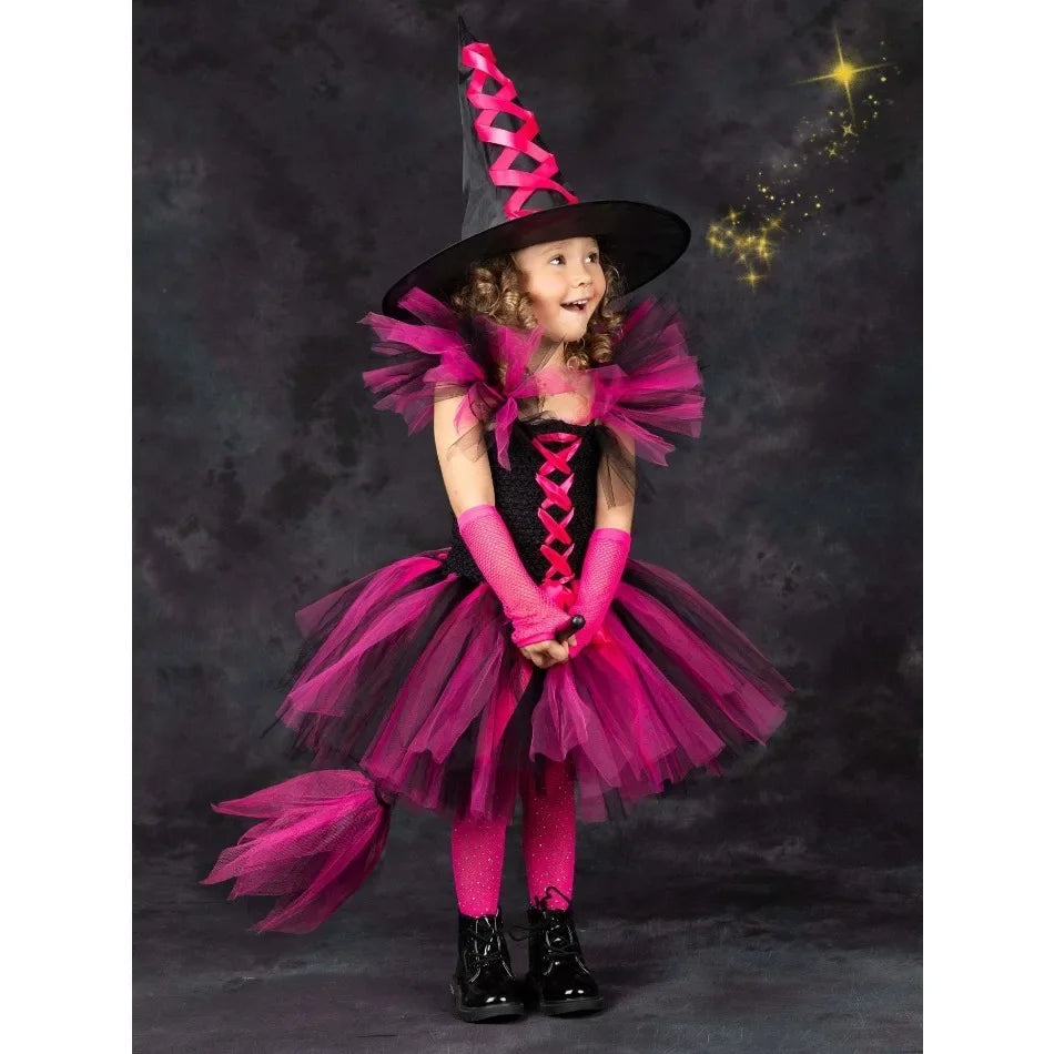 Halloween Malefice Kostüm für Kinder Karneval Party Kleidung Set Hexe böse Königin Cosplay Kostüm für Mädchen Phantasie Tüll Tutu Kleid.