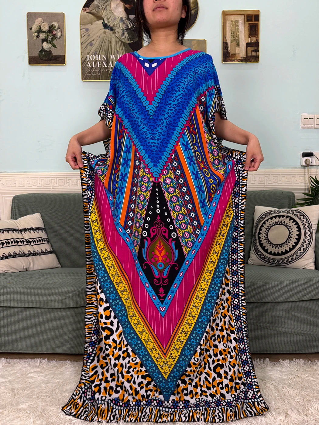 Muslim 2025 New Fashion Sets Abayas For Women Cotton Printed Loose Fit Femme Robe Afircan Islam Dress With 160x80cm Shawl Scarf.