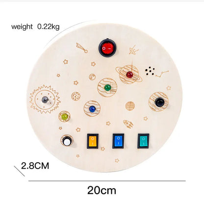 Montessori Busy Board Sensory Toys Wooden With LED Light Switch Control Board Travel Activities Children Games For 2-4 Years Old