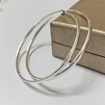 Senlissi - New 18K Gold Plated Hoop Earrings For Women 925 Sterling Silver  3.0mm Fashion Earring Cерьги Kольца 3/4/5/6/7CM.
