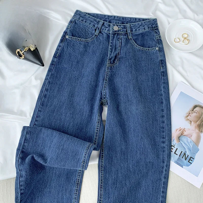 Vintage High-waisted Loose-fit Slimming Straight-leg Jeans For Women Trendy Long Trousers A Retro Flair.